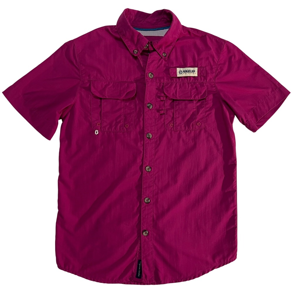 Magellan Outdoors Laguna Madre Kids Small Pink Fishing Shirt Short Sleeve Button
